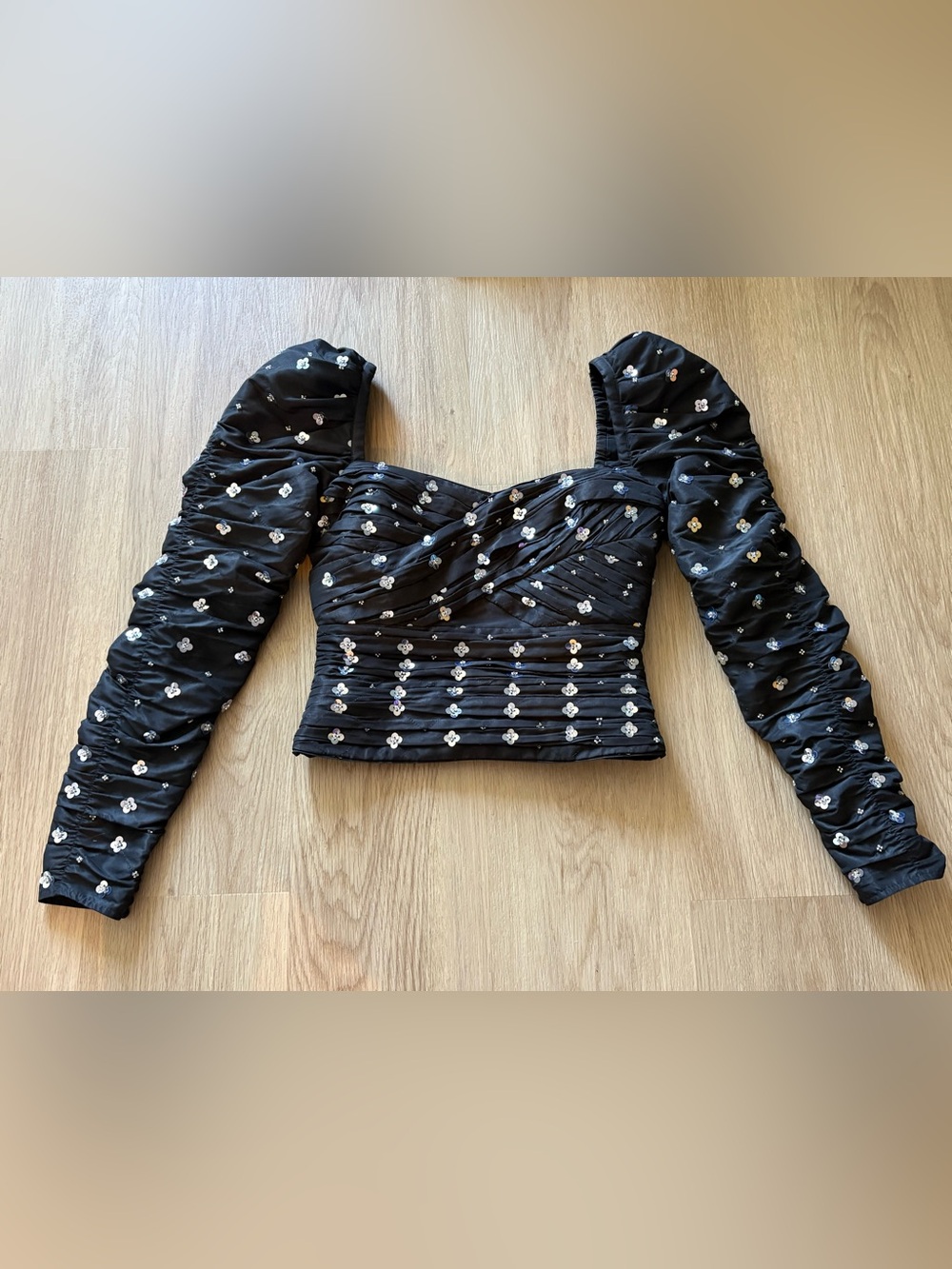 BNWT Self-Portrait Cluster Sequin Embellished Taffeta Top, Size 0